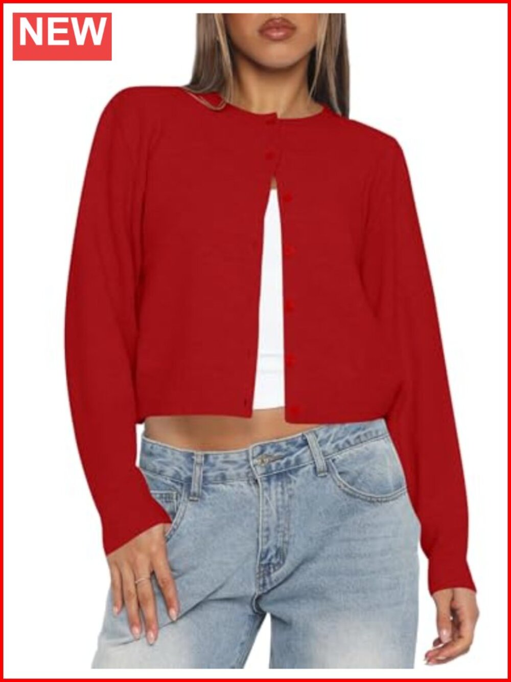 Cropped Cardigan Sweater Lightweight Knit Button Up Open Front Women